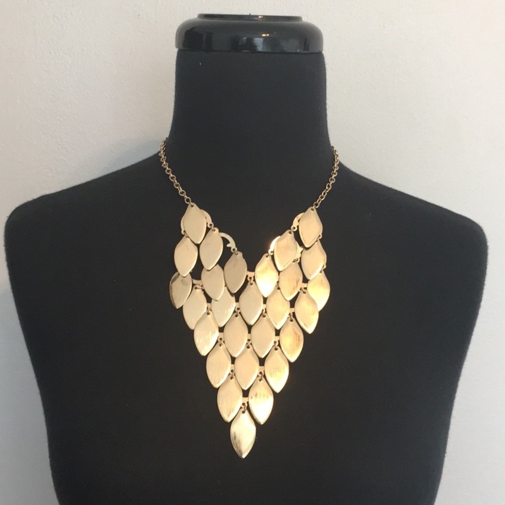 Gold Tone Fish Scale Statement Bib Necklace